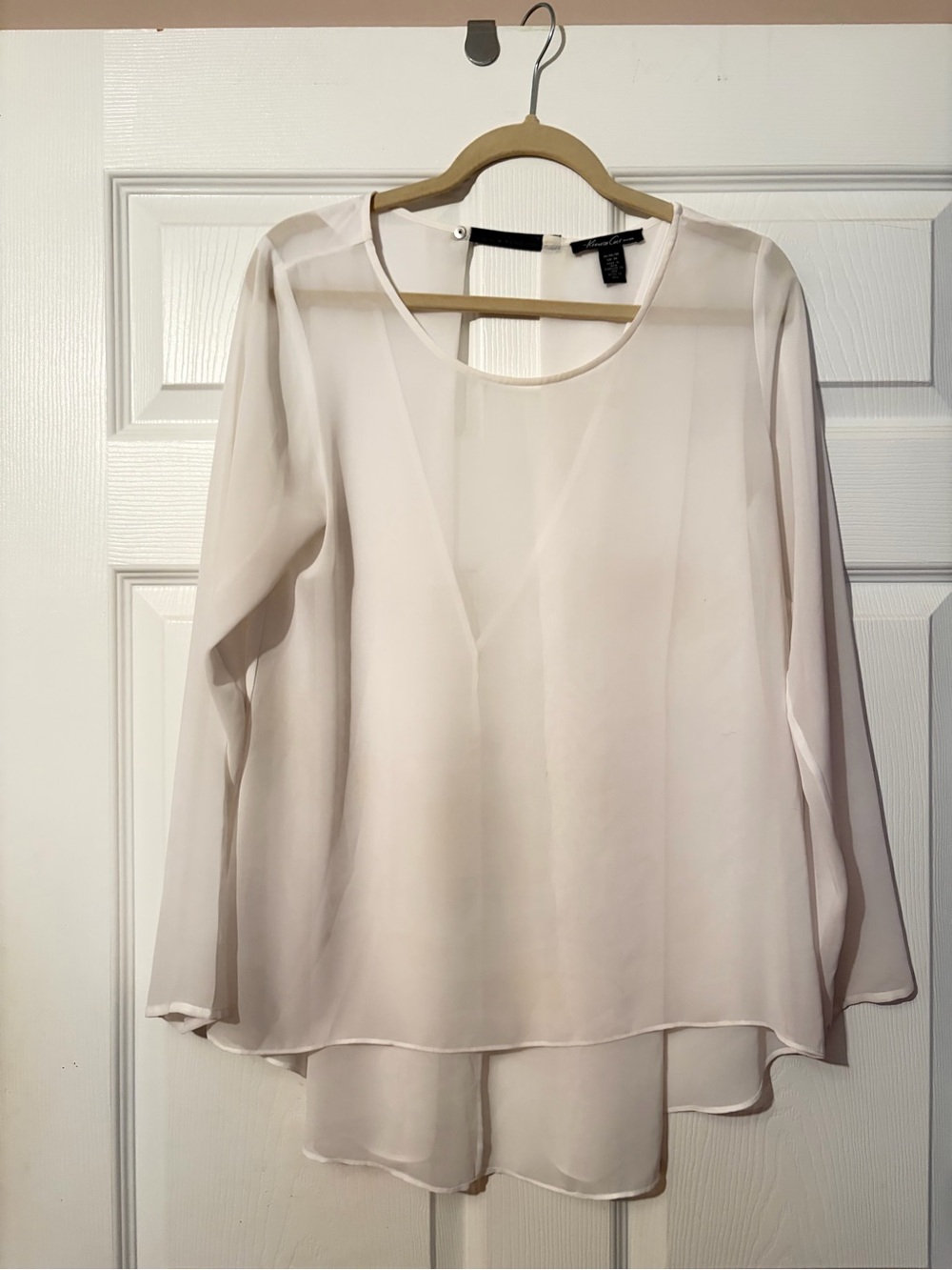Kenneth Cole Women's Sheer Cream Layered Long-Sleeve Blouse